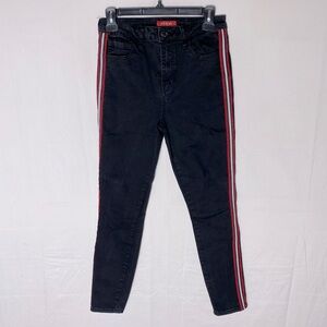 Guess Black High Rise Skinny Jeans With Red Side Stripes 28